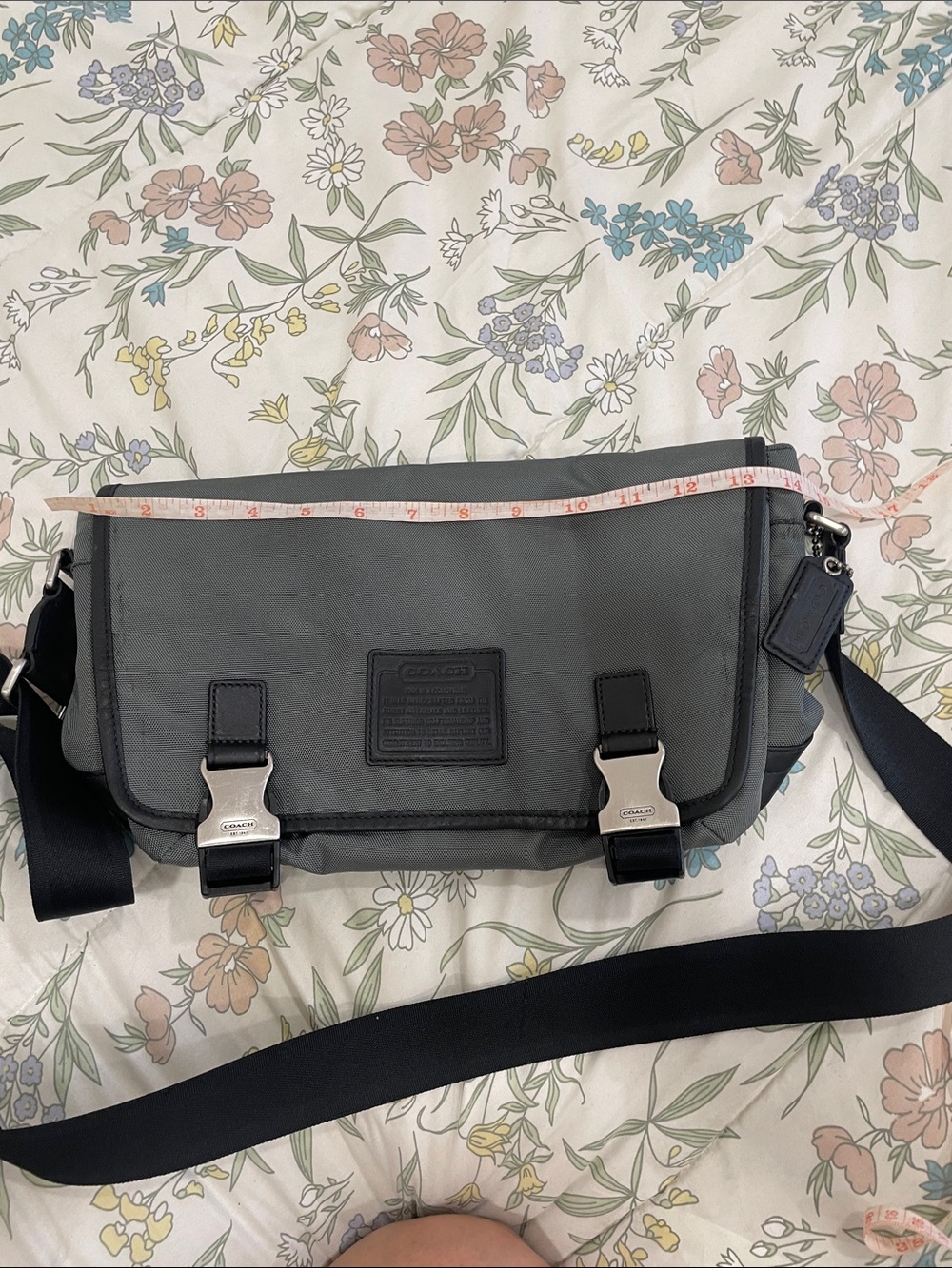 Coach Men's Gray Nylon Messenger Bag with Black Strap and Silver Buckles - Picture 7 of 10